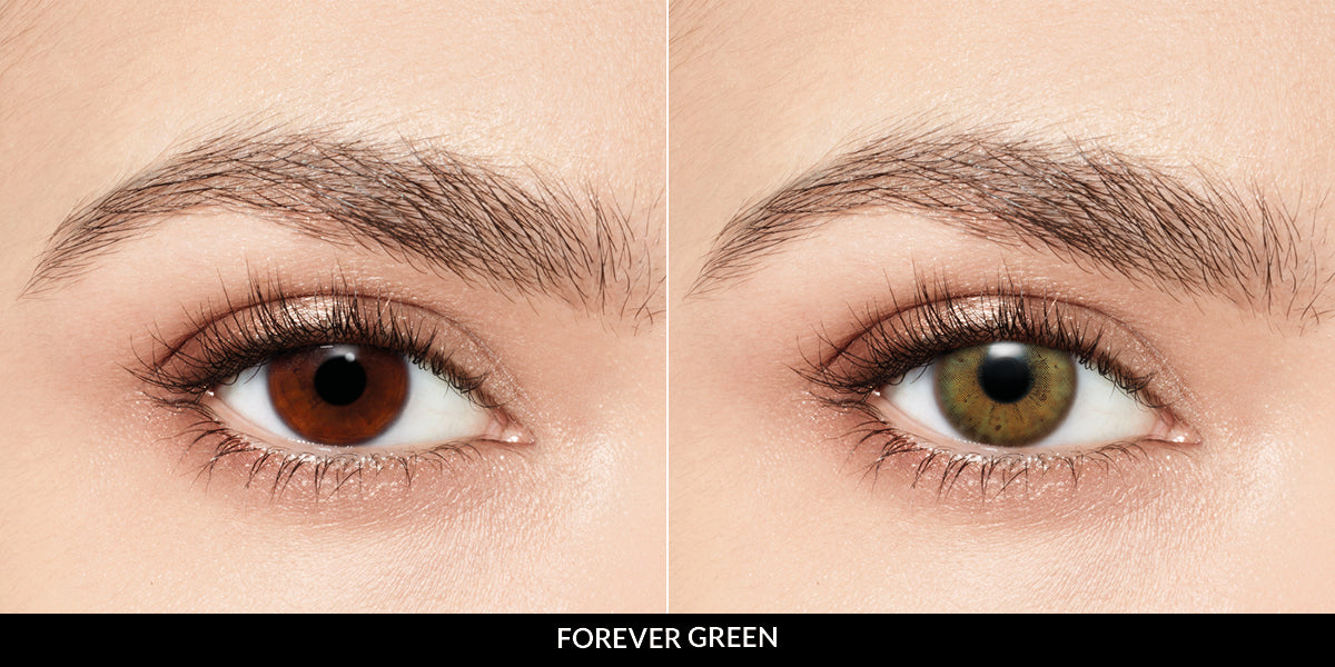 Desio Forest Green contact lenses designed for natural green eye enhancement, suitable for both light and dark eyes, available for astigmatism.