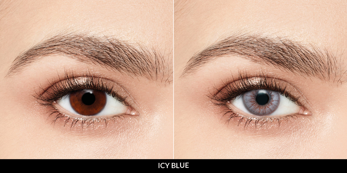 Desio blue two tone contact lens, suitable for all prescriptions, designed for three month wear to redefine and enhance any eye color with a alluring, captivating effect.