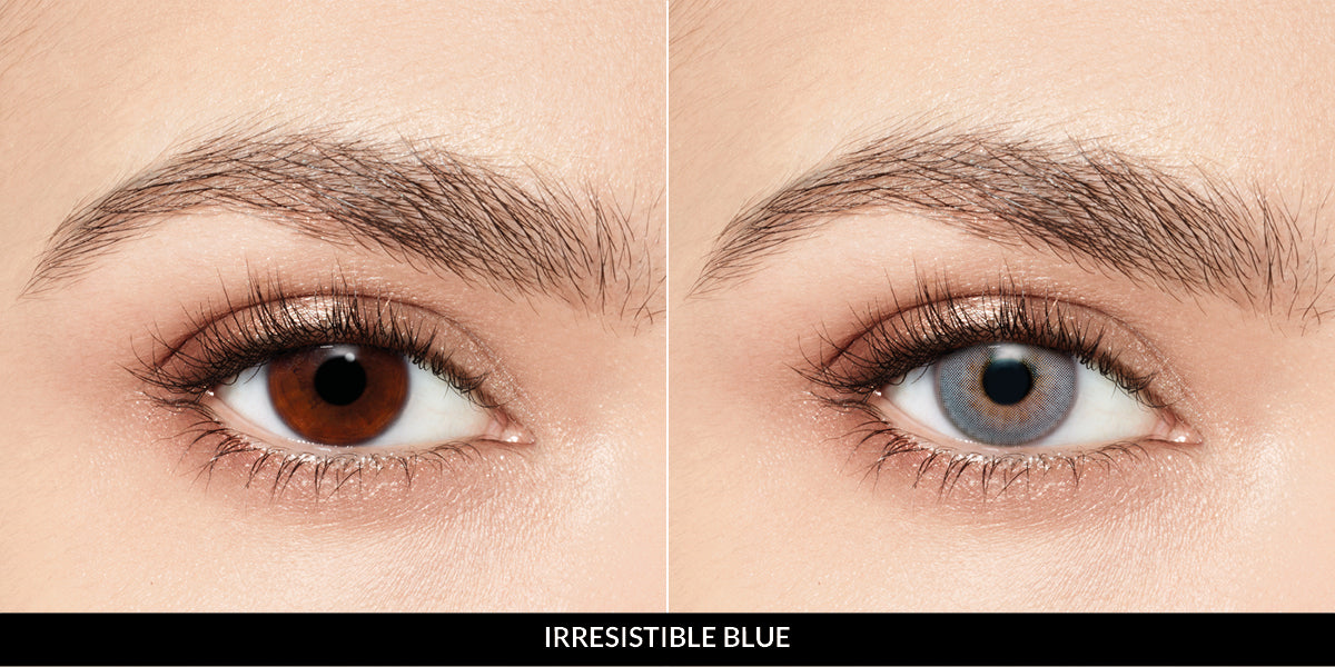 Desio quarterly blue 3-tone contact lenses with a refined gradient for a luminous, natural finish, suitable for all vision corrections.