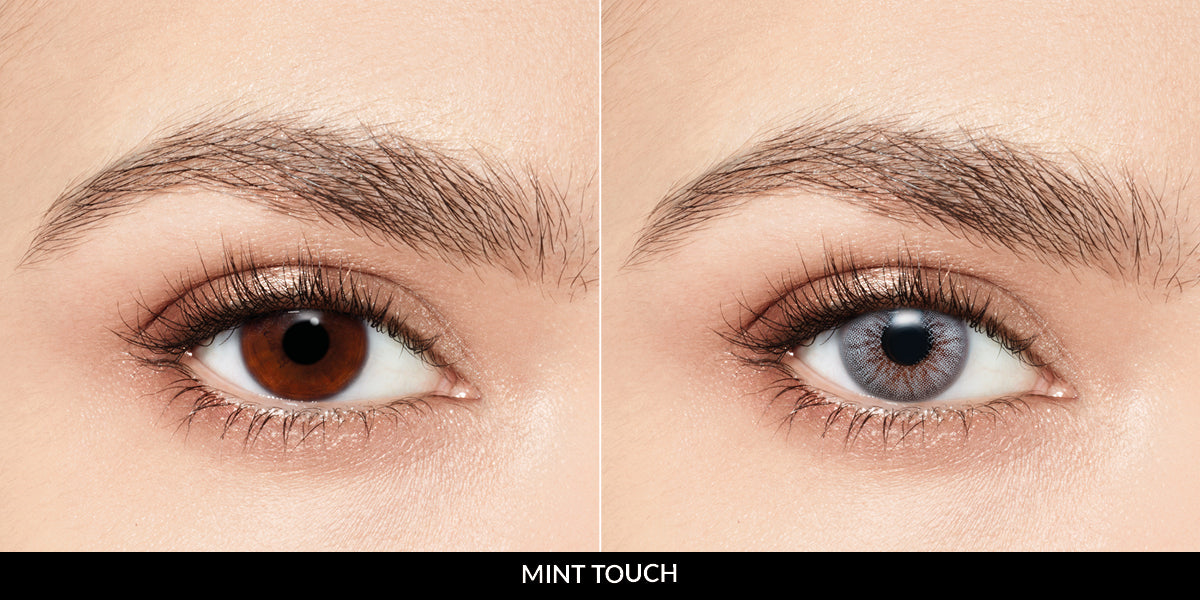 Desio mint touch 3-month Polymacon green contact lenses suitable for all vision types, delivering a fresh and vibrant green eye color.