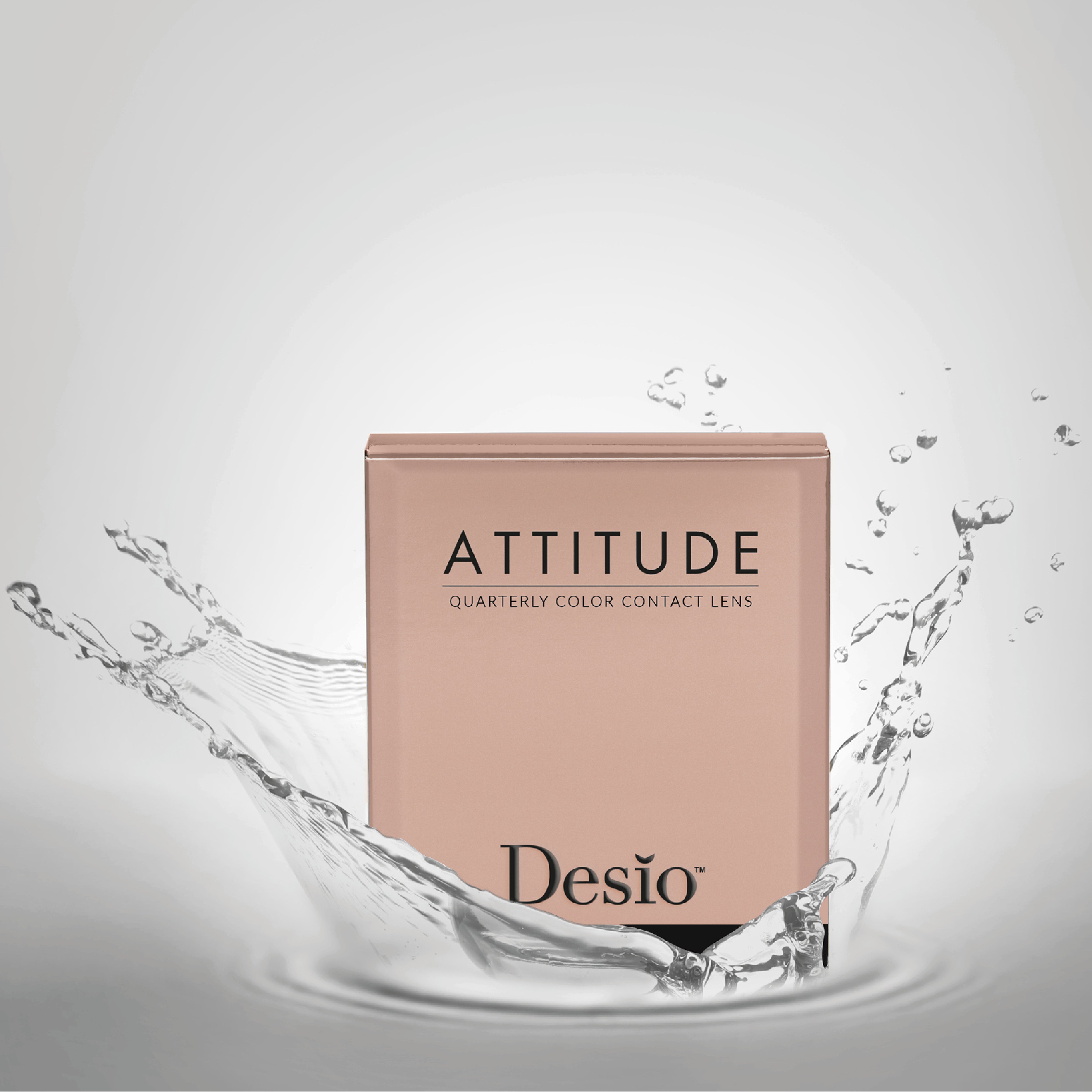 Desio Attitude Mocha Mousse quarterly colored contact lenses box in grey mocha, ideal for a trendy and daring style. These bold lenses are available online.