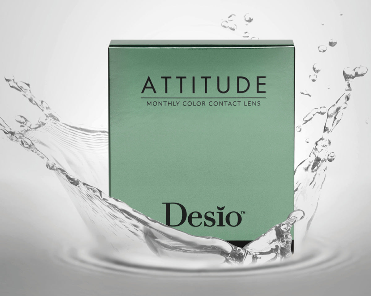 Desio Timeless Grey natural colored contact lenses on model – best grey contacts for dark eyes, premium look