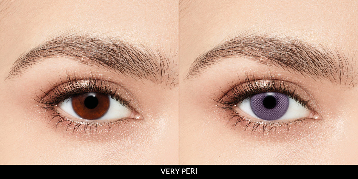 Monthly Desio purple contact lenses from the Very Peri collection, perfect for bold, trendy, and special occasion or cosplay looks.