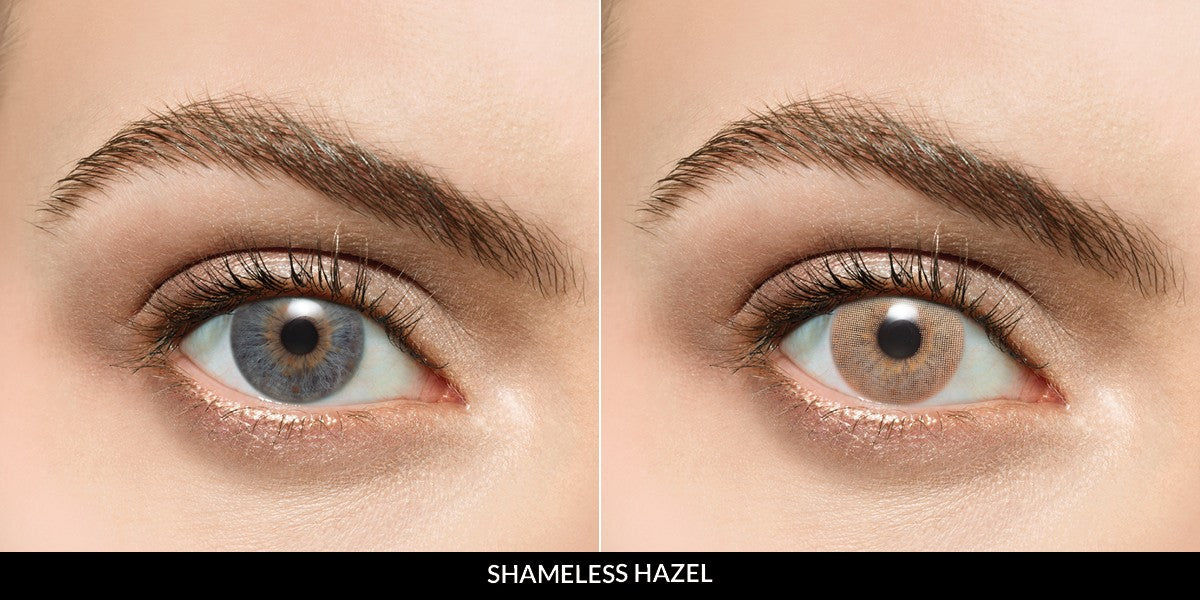 Monthly Desio hazel colored contact lenses with a natural one-tone appearance, UV protection, and 54% water content for optimum comfort and style.