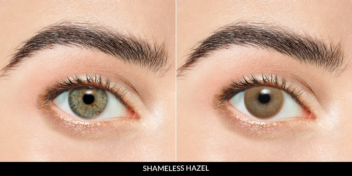 Monthly Desio hazel colored contact lenses with a natural one-tone appearance, UV protection, and 54% water content for optimum comfort and style.